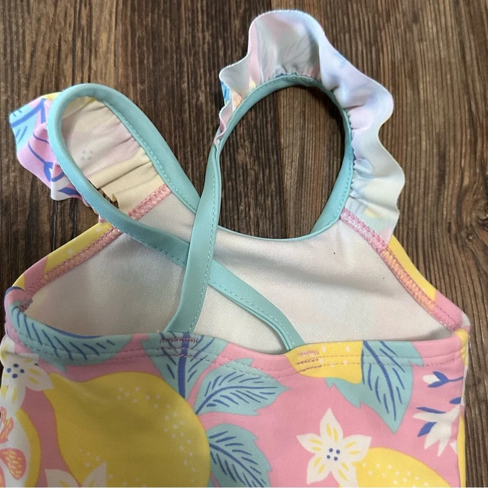 Carters 1-piece baby girl 3 mo swim suit lemon flowers ruffle